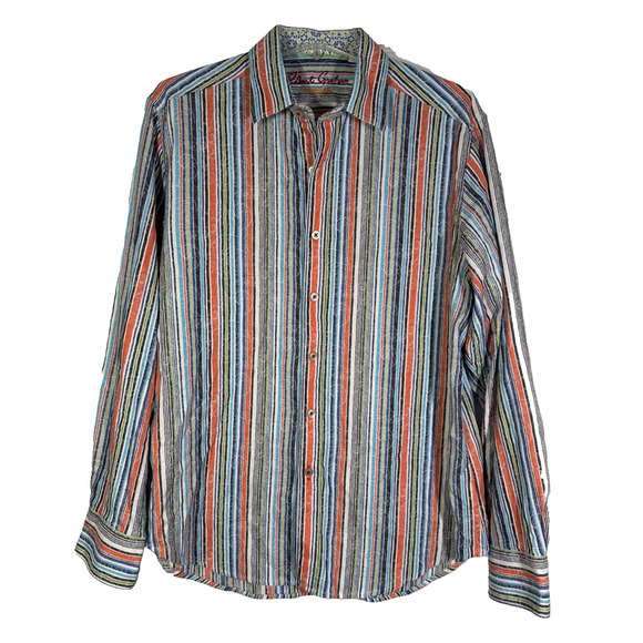 Robert Graham Exclusive Rainbow Stripe Flip Cuff Button Up Shirt Men's Large L - Picture 1 of 8
